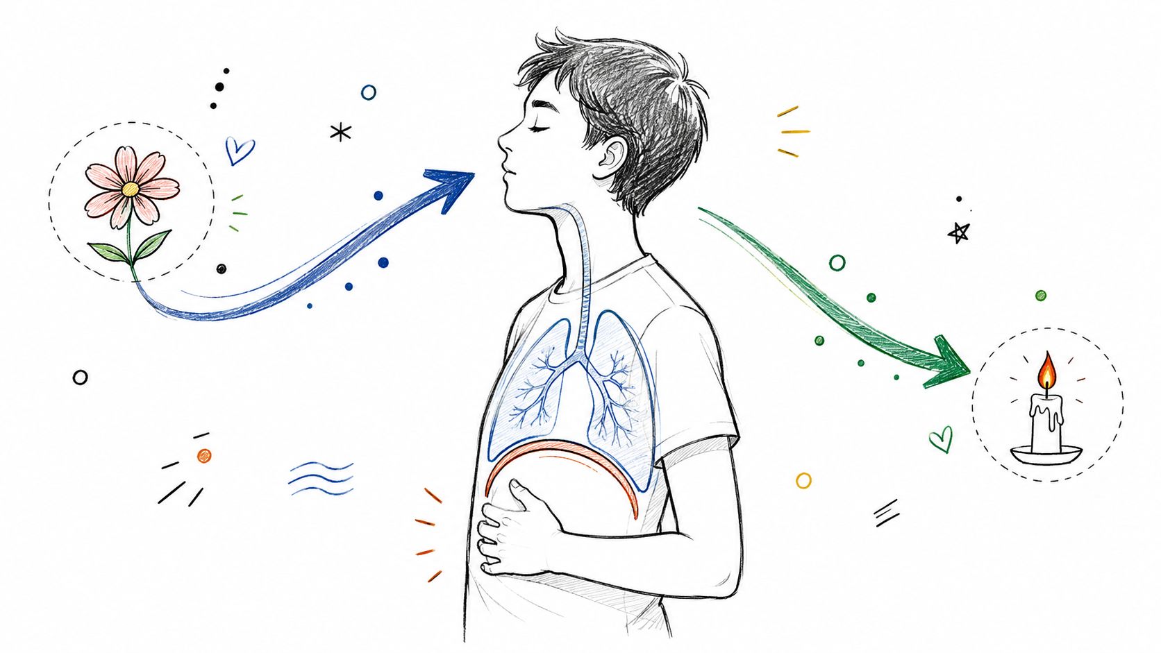 A sketched illustration showing a person practicing mindful breathing exercises to help manage anxiety.